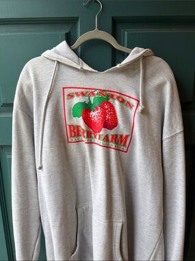 Gray Hooded Sweatshirt with Strawberry Graphic